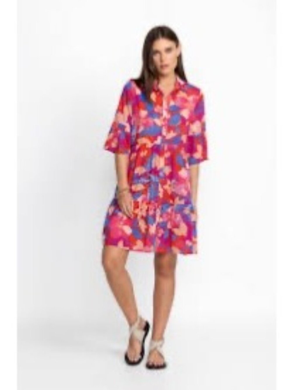 Johnny Was Giverney Gardens Floral Ruffle Colorful Boho Button Up Dress